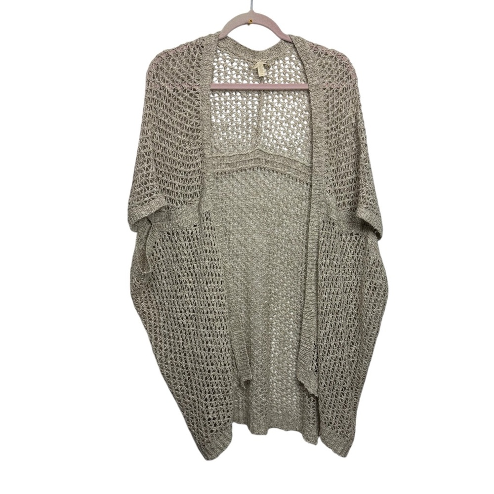 Eileen Fisher Tan Crochet Open Front Cardigan Sweater‎ S